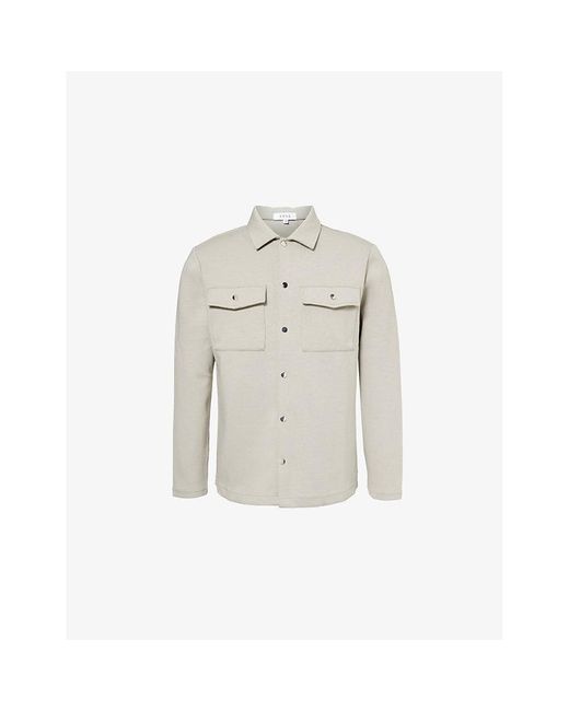 Arne White Interlock Patch-Pocket Regular-Fit Stretch-Woven Overshirt for men