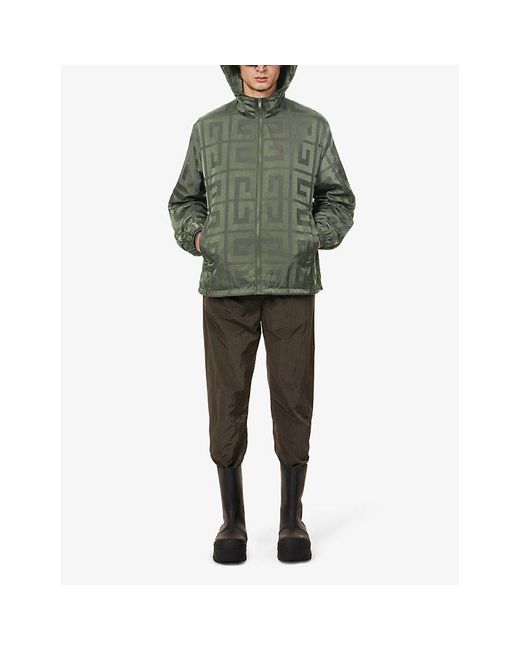 Givenchy Green Brand-print High-neck Relaxed-fit Woven Jacket for men