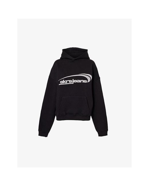 Sisters & Seekers Black Staten Brand-Print Cotton-Blend Hoody