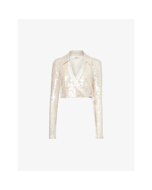 Jonathan Simkhai White Sequin-embellished Cropped Knitted Top