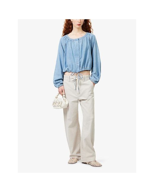 PAIGE Blue Gloria Round-Neck Denim Top