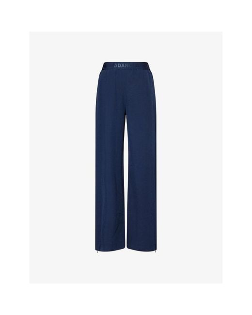 ADANOLA Blue Branded-Waistband Straight-Leg Stretch-Woven Trousers
