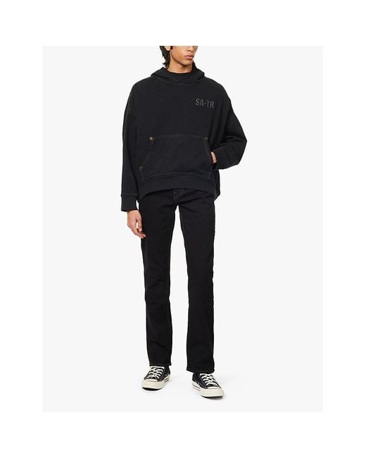 True Religion Black Ricky Flap Big Brand-Patch Straight-Leg Regular Fit Stretch-Denim Jeans for men