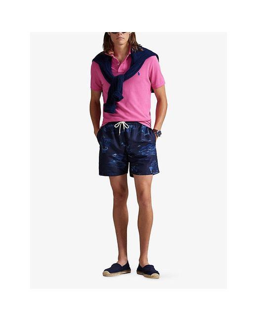 Polo Ralph Lauren Blue Traveller Branded-Print Swimming Trunks for men