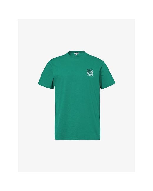Loewe Green Brand-embroidered Crewneck Cotton-jersey T-shirt for men