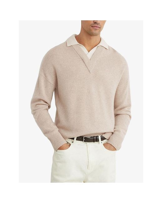 Reiss Natural Corey Contrast-Collar Wool Jumper for men