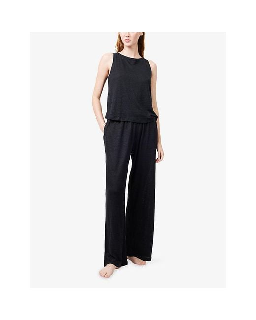 Eberjey Black High-Waist Wide-Leg Linen Trousers