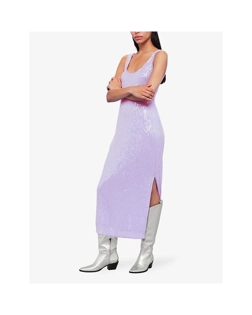 Whistles Purple Miriam Sequin-embellished Stretch Recycled-polyester Midi Dress