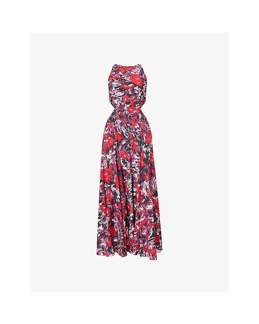 Givenchy Red Floral-Print Cut-Out Woven Midi Dress