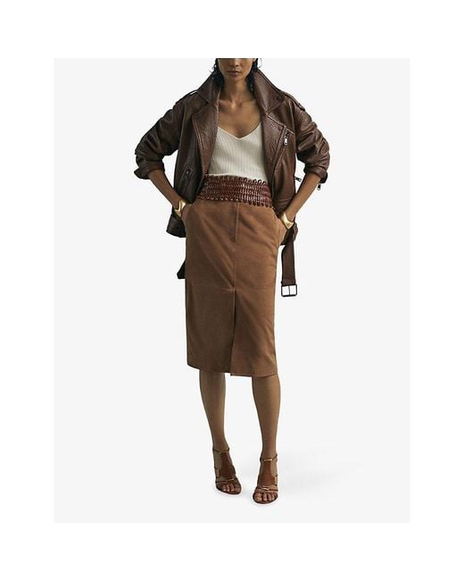 Reiss Brown X Atelier Anders Relaxed-Fit Leather Biker Jacket
