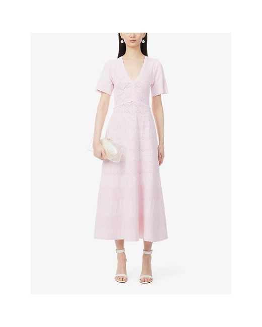Needle & Thread Pink Short-sleeved V-neck Recycled-viscose-blend Maxi Dress