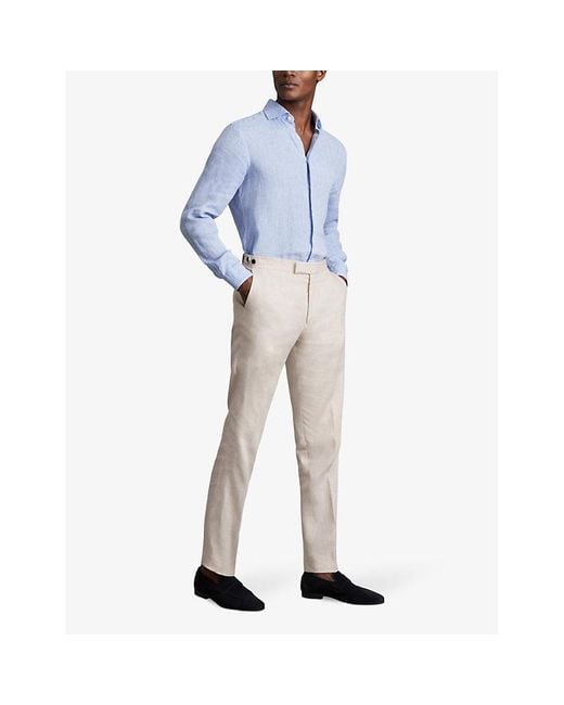 Reiss Natural Kin Pressed-Crease Slim-Fit Linen Trousers for men