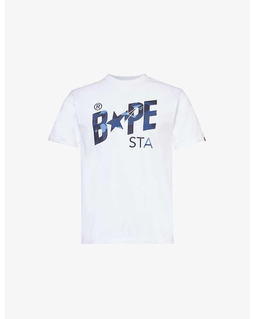 A Bathing Ape Blue Logo Cotton-jersey T-shirt Xx for men