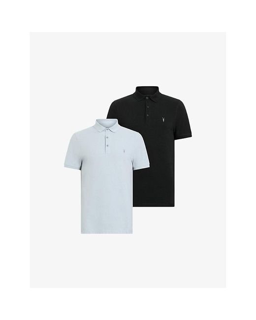 AllSaints Black Pack Of Two Reform Ramskull-embroidered Organic-cotton Polo Shirt for men