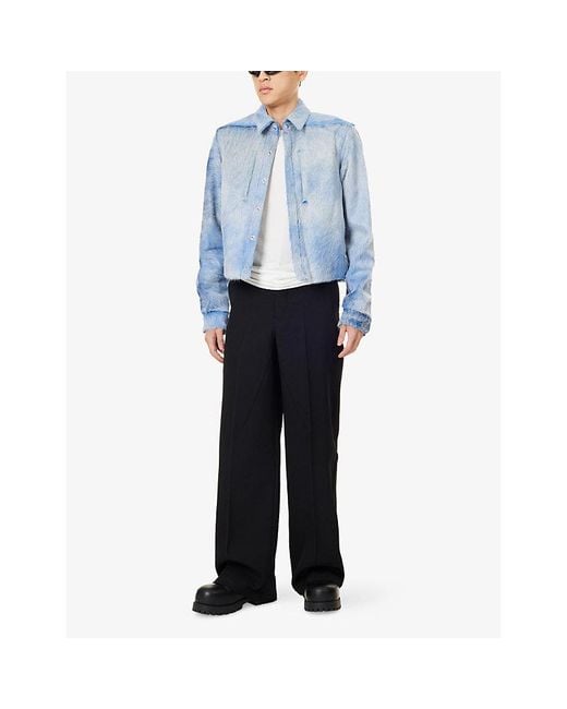 Rick Owens Blue Alice Boxy Leather Jacket for men