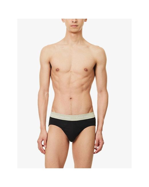 Calvin Klein Blue Branded-waistband Mid-rise Pack Of Three Stretch-cotton Briefs for men