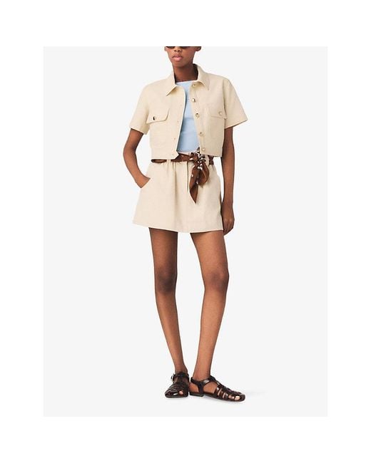 Maje Natural Short-Sleeved Cropped Cotton Jacket