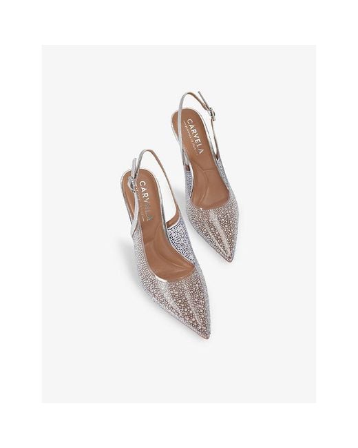 Carvela Kurt Geiger White Lovebird Rhinestone-Embellished Vinyl Slingback Courts