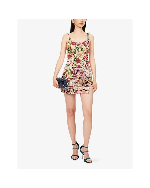 La Fuori Multicolor Botanical Symphony Sequinned Mini Dress