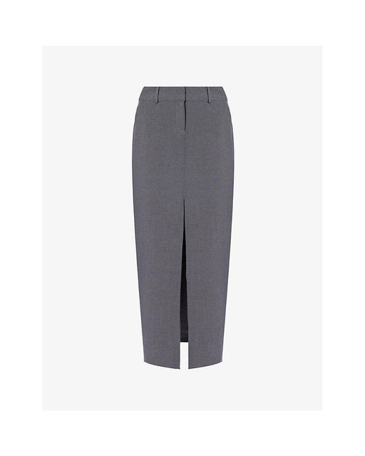 Pretty Lavish Gray Posie Front-slit Stretch-woven Maxi Skirt