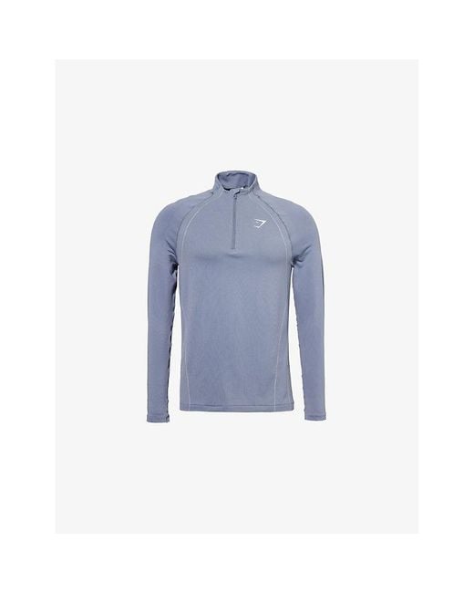 GYMSHARK Blue Apex Seamless 1/4 Zip Stretch-Woven Top for men