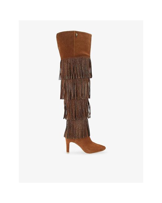 Kurt Geiger Brown Shoreditch Heeled Suede Over-The-Knee Boots