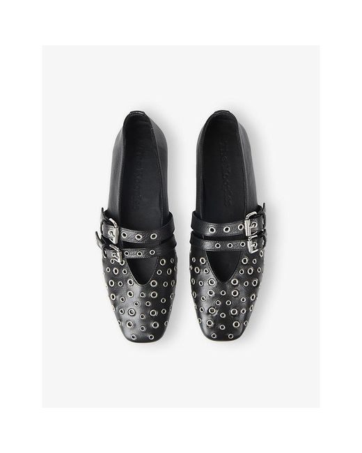 The Kooples Black Eyelet-Detail Leather Mary Jane Shoes