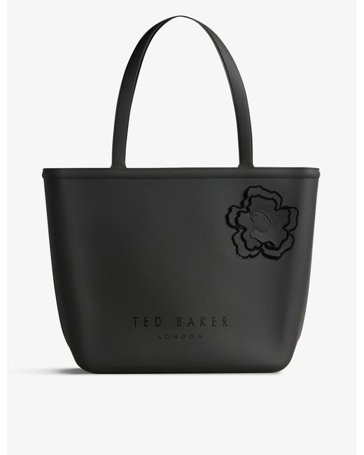 Ted Baker Black Floral-appliqué Logo-print Silicone Tote Bag