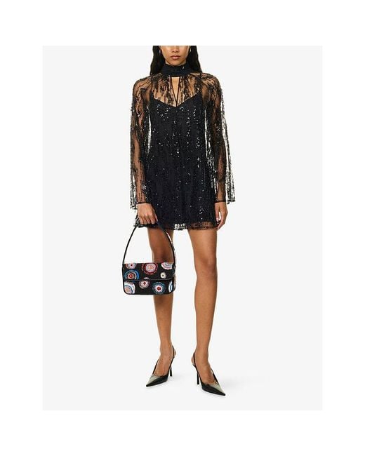 Staud Black Esther Sequin Woven Mini Dress