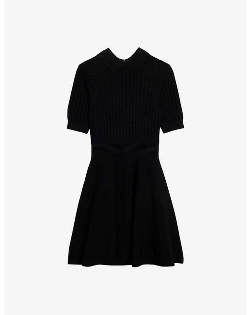 Ted Baker Black Miiaaa Puff-sleeve Textured Stretch-knit Mini Dress