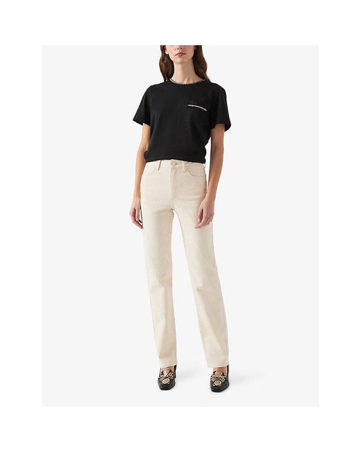 L.K.Bennett Black Vita Contrast-Trim Cotton-Jersey T-Shirt