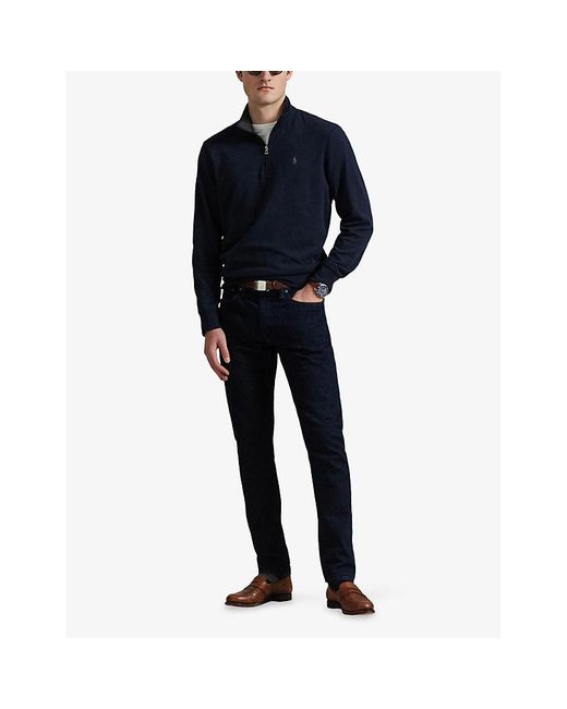 Polo Ralph Lauren Blue Brand-Embroidered Half-Zip Cotton-Blend Sweatshirt for men