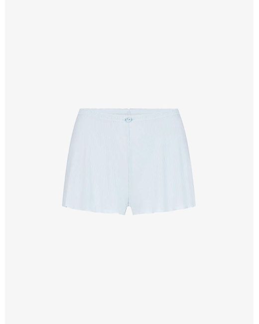 Skims White Soft Lounge Lace-trim Elasticated-waist Stretch-woven Shorts X