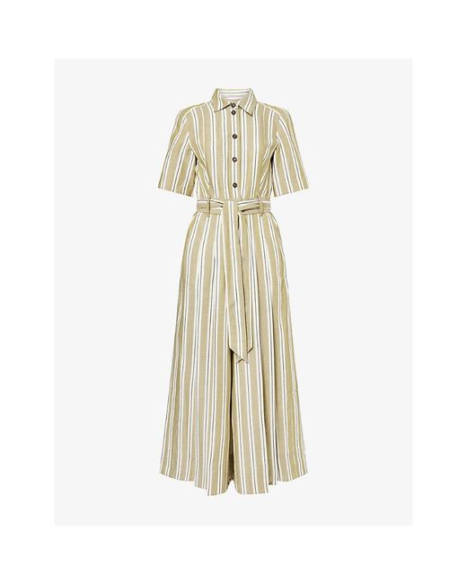 ME+EM Metallic Striped Wide-Leg Cropped Linen And Cotton-Blend Jumpsuit