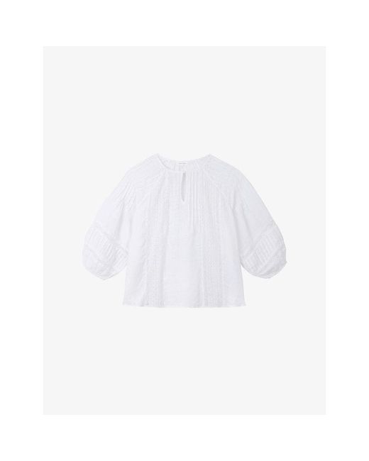 The White Company White Volume-Sleeved Lace-Trim Linen Blouse