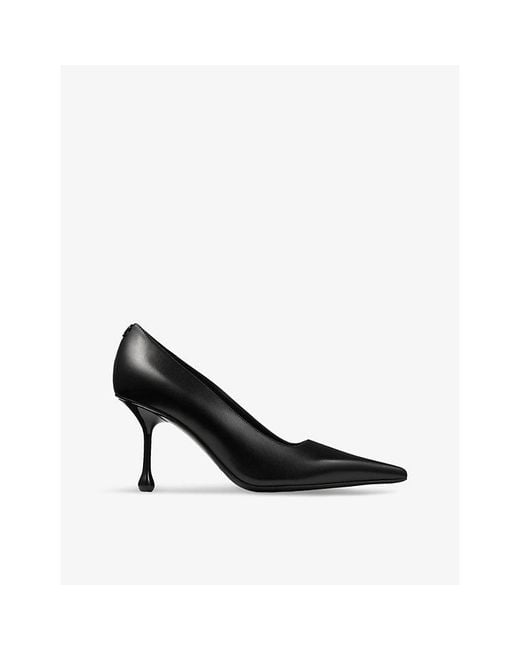 Jimmy Choo Black Ixia 80 Logo-Embellished Leather Heeled Courts