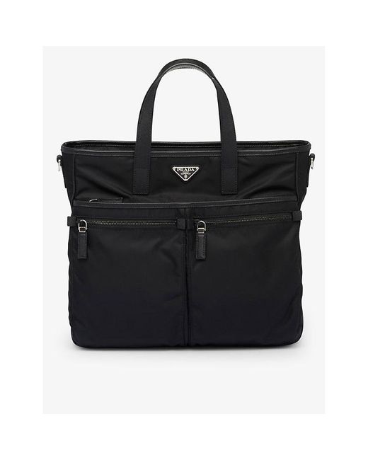 Prada Black Re-nylon Saffiano Leather And Recycled-nylon Tote Bag for men