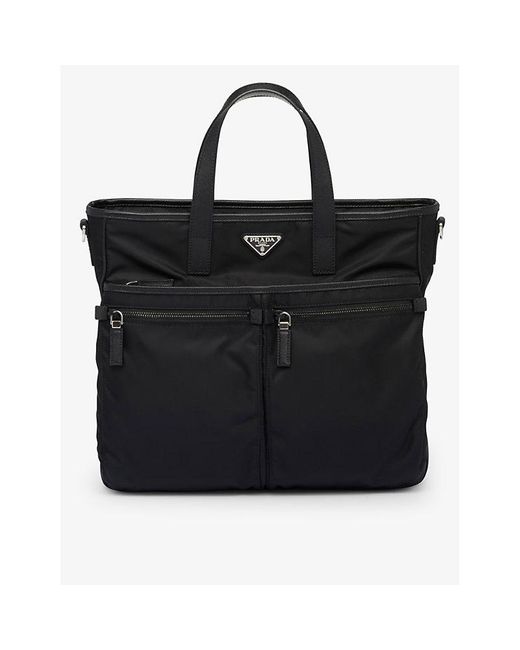 Prada Black Re-Nylon Saffiano Leather And Nylon Tote Bag for men