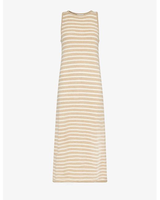 Pretty Lavish Natural Ocean Stripe-pattern Knitted Maxi Dress