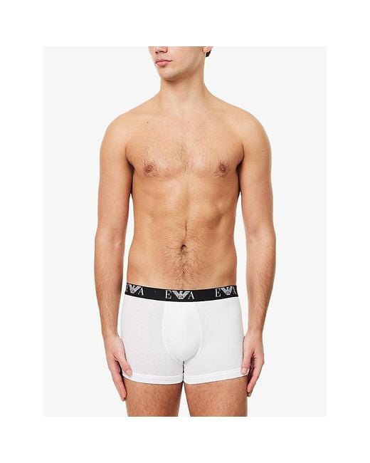 Emporio Armani White Branded-Waistband Pack Of Three Cotton-Jersey Boxer Briefs for men