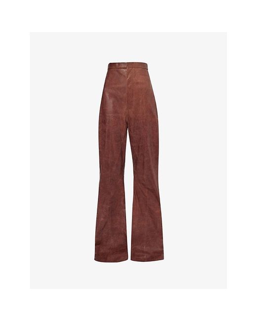 Rick Owens Red Hen Dirt Straight-leg High-rise Crinkled Leather Trousers