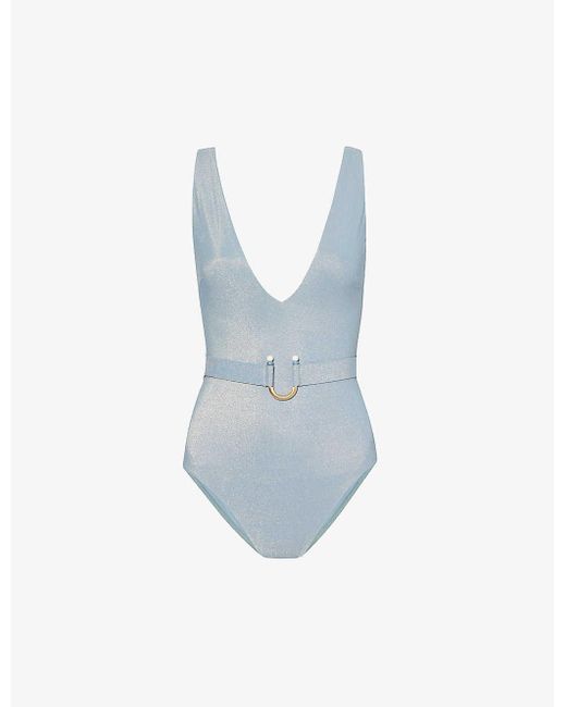 Zimmermann Blue Waverly Plunge-neck Swimsuit X