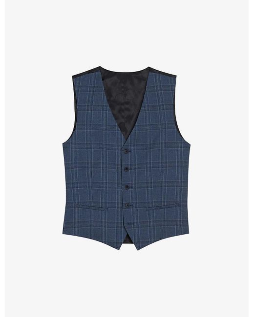 Ted Baker Blue Adlersw Slim-fit Check Wool Waistcoat for men