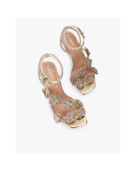 Carvela Kurt Geiger Petalo Rhinestone-Embellished Metallic Faux-Leather Heeled Sandals