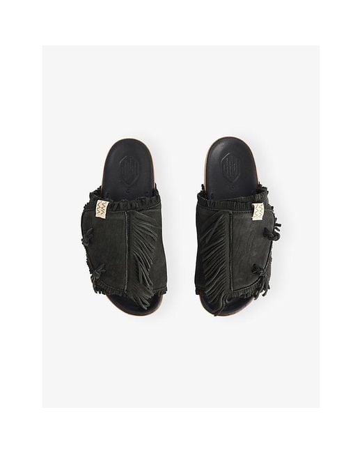 Visvim Black Christo Shaman Folk Leather Flat Sandals for men