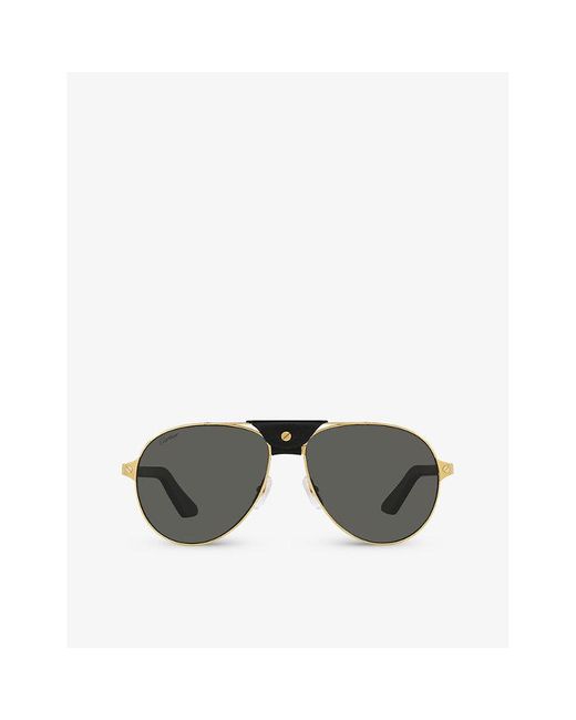 Cartier Gray Ct0387s Aviator-frame Metal Sunglasses