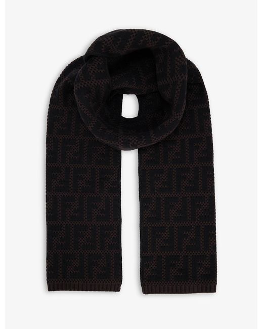 Fendi Brand-embroidered Cotton-blend Scarf in Black for Men | Lyst