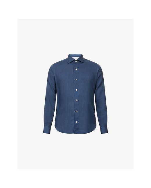 Eleventy Blue Long-Sleeve Dandy Linen Shirt for men