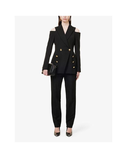 Alexander McQueen Black Double-breasted Cut-out Slim-fit Wool Blazer