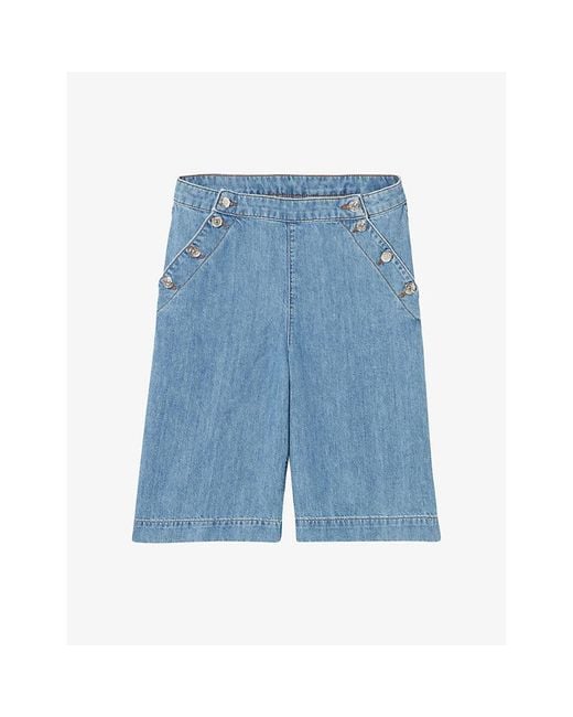 Claudie Pierlot Blue Sailor Mid-Rise Denim Bermuda Shorts